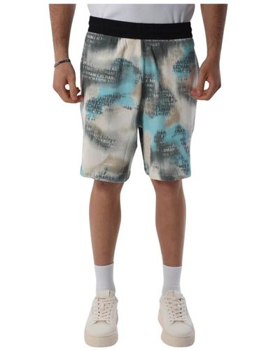 Armani Exchange Bermuda shorts aus baumwolle mit kordelzug - Blau