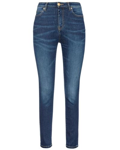 Pinko Dunkelblaue skinny stretch denim jeans mit stickerei auf der rückseite