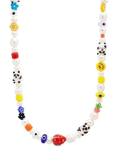 Nialaya 's panda pearl choker with assorted beads - Mettallic