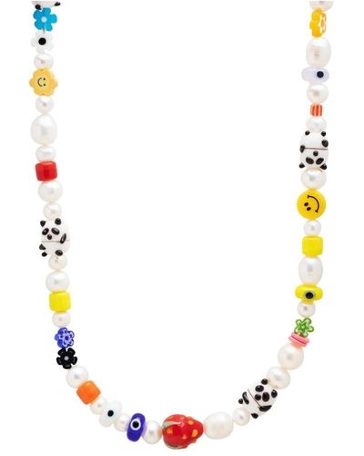 Nialaya Men's panda pearl choker with assorted beads - Metallizzato