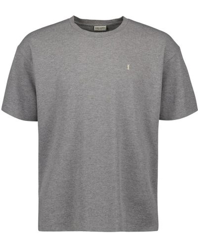 Saint Laurent Besticktes logo baumwoll-t-shirt - Grau