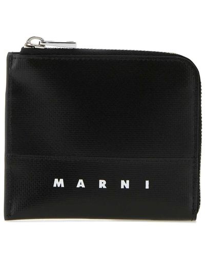 Marni Schwarze polyester-brieftasche,schwarze reißverschluss-geldbörse mit logo-druck
