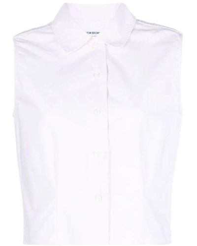 Thom Browne Camicia senza maniche in cotone rosa - Bianco