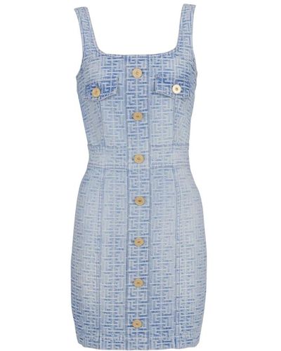 Balmain Monogrammed Short Denim Dress - Blue