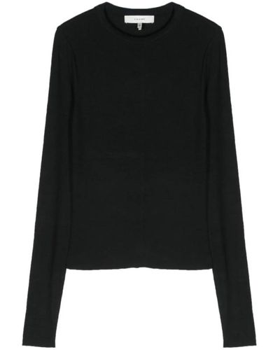 FRAME Jersey negro de stretch-modal con cuello redondo