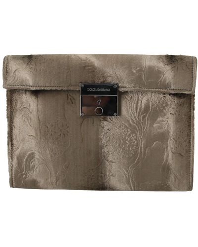 Dolce & Gabbana Croco-print velvet briefcase clutch - Natur