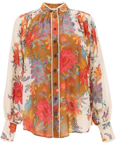 Zimmermann Blusa di seta con motivo floreale - Arancione