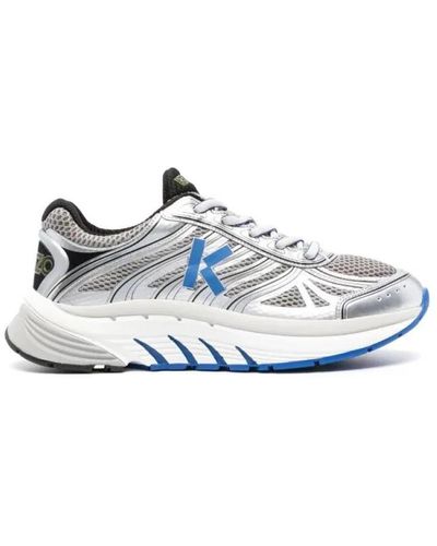 KENZO Sneakers argento con lacci e pannelli in rete - Blu