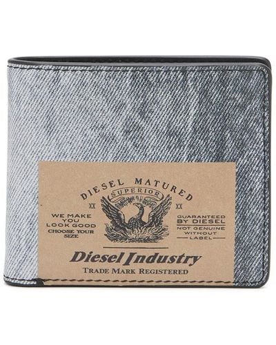 DIESEL Bifold-portemonnaie aus leder mit denim-print - Mettallic