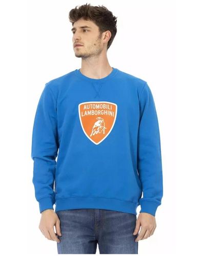 Automobili Lamborghini Blaues baumwoll-crewneck-sweatshirt mit maxi-logo-print