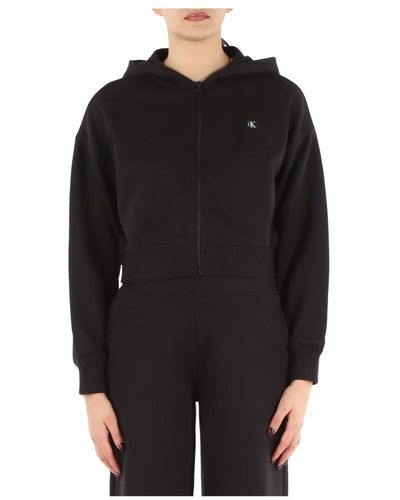 Calvin Klein Sudadera con capucha y cremallera de mezcla de algodón - Negro