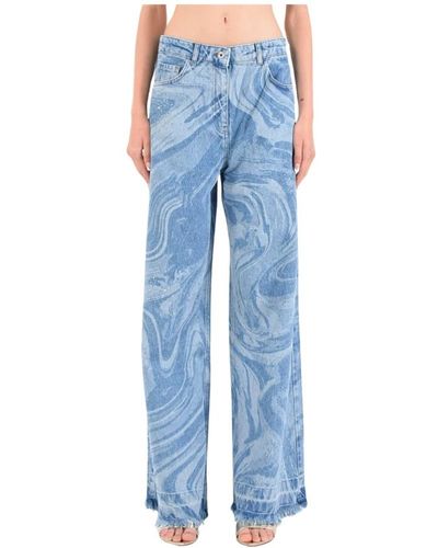 Patrizia Pepe Wide leg denim jeans mit laserdruck und strass-detail - Blau