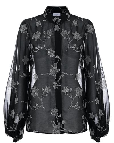 Kocca Camisa floral elegante con detalles transparentes - Negro