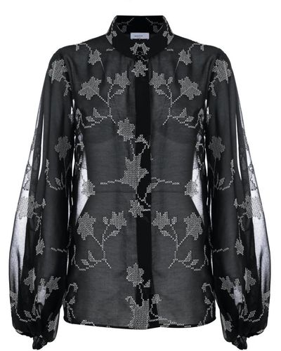 Kocca Elegante camicia floreale con dettagli trasparenti - Nero