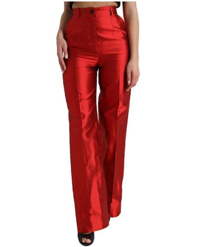 Dolce & Gabbana Rote seidenhose mit hoher taille und weitem bein