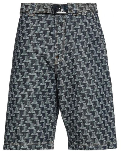 Lanvin Shorts in cotone blu con dettaglio logo - Grigio