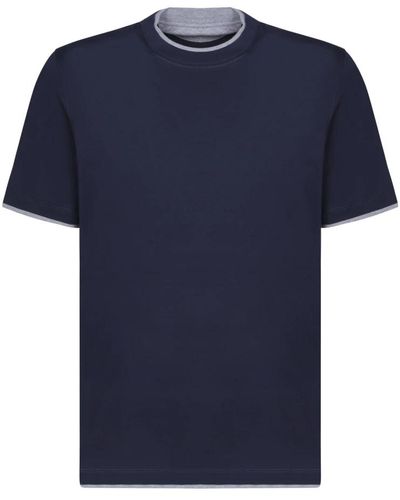 Brunello Cucinelli Blau baumwoll t-shirt rundhals kurze ärmel