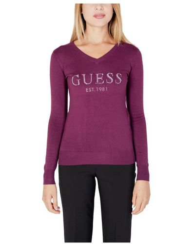 Guess V-Neck Knitwear - Purple