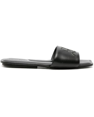 Courreges Leder sandalen mit eckiger spitze,schwarze leder slip-on sandalen - Blau