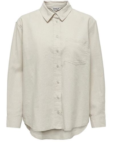 ONLY Leinen tokyo langarm blend hemd - Weiß