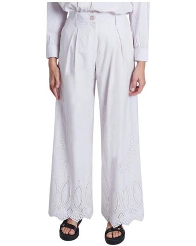 Sessun Pantalones de algodón de cintura alta con acabados bordados - Azul