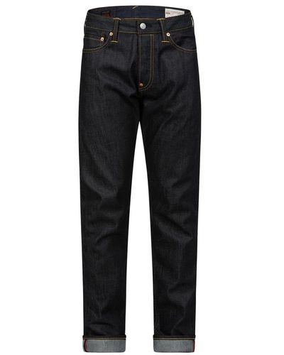 Evisu Jeans slim-fit in cotone blu con stampa gabbiano - Nero