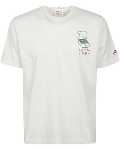 Mc2 Saint Barth Weißes baumwoll-t-shirt mit seitenprint