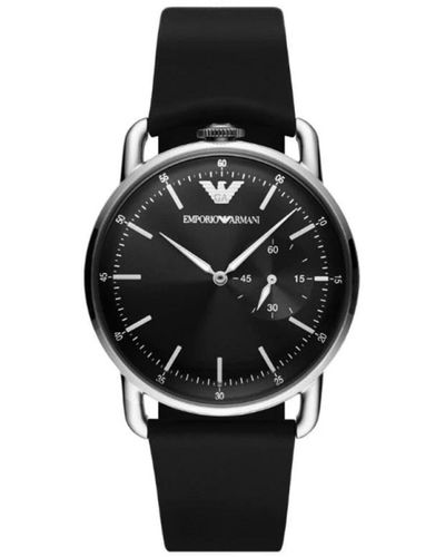 Emporio Armani Leather And Steel Analog Watch - Black