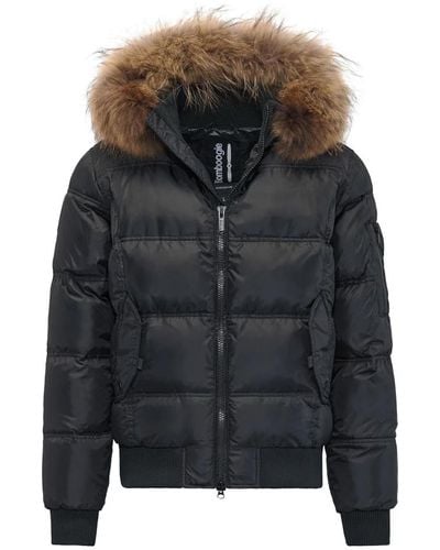 Bomboogie Padded down bomber jacket with fur - Nero