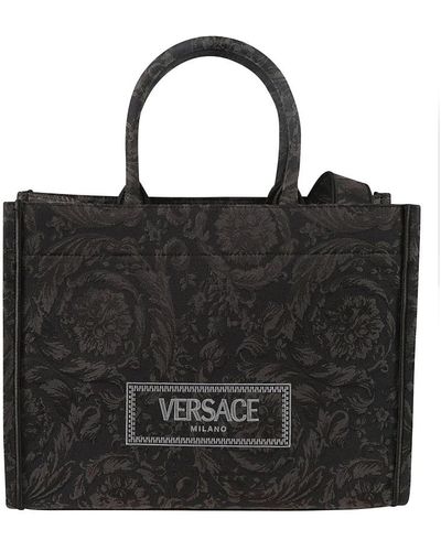 Versace Borsa tote jacquard ricamata - Nero