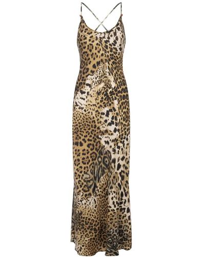 Roberto Cavalli Vestido midi de seda estampado de leopardo - Metálico