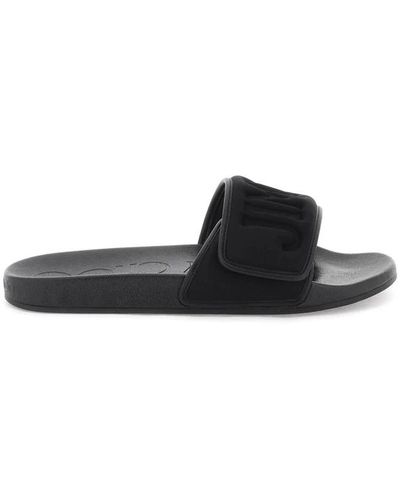 Jimmy Choo Slides con logo e cinturino in pelle - Nero