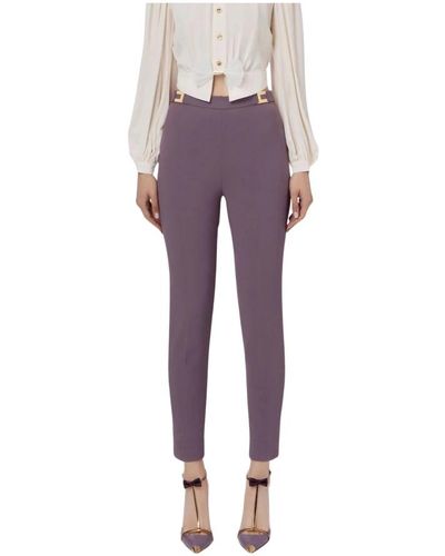 Elisabetta Franchi Pantalón cigarette de talle alto con detalle de logo - Morado