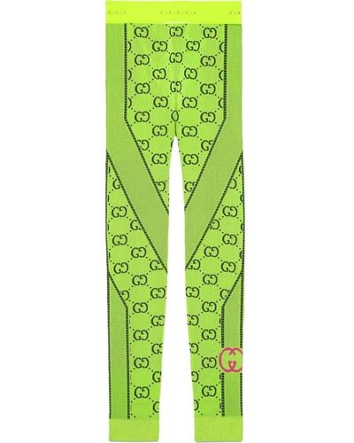Gucci Love Parade Leggings Aus Neonfarbenem Jacquard-strick - Grün