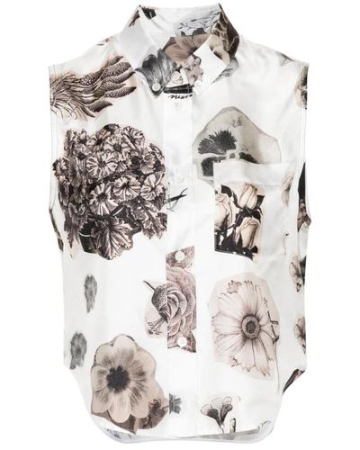 Marni Camisa de seda sin mangas con estampado floral - Blanco