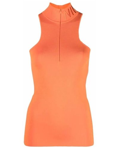 Nina Ricci Bright- embroidered-logo high neck vest - Orange