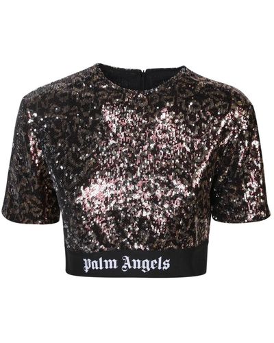 Palm Angels Sequin animalier crop t-shirt - Schwarz