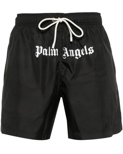 Palm Angels Shorts da mare neri con stampa logo - Nero
