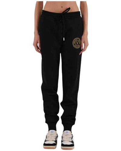 Versace Jeans Couture Pantaloni jogger in cotone con logo stampato - Nero