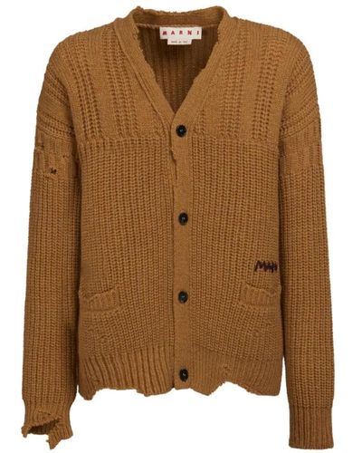 Marni Cardigan in lana vergine effetto rovinato - Marrone