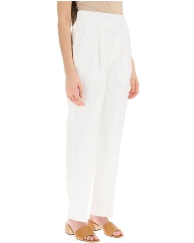 Agnona Pantalones peg-top de lino con pliegue y cintura elástica - Blanco