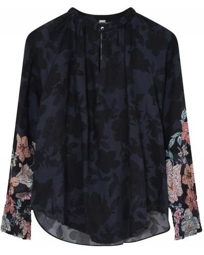 GUSTAV Schöne blusenbluse mit langen ärmeln und chinesischem kragen - Schwarz