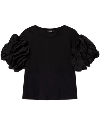 Twin Set T-shirt nera con ruches verticali - Nero