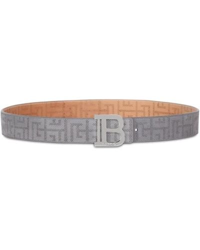 Balmain B-belt in perforated monogrammed leather - Grigio