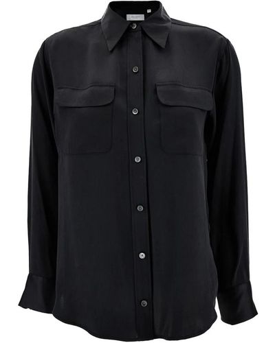 Equipment Camisa de seda negra con cuello puntiagudo - Negro