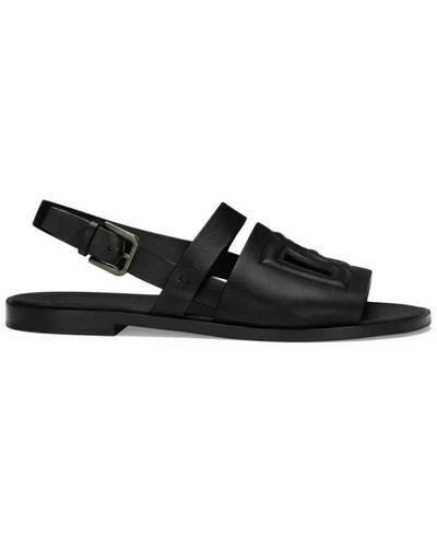 Dolce & Gabbana Logo-embossed Leather Slides - Black