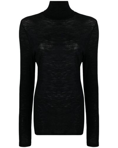 Saint Laurent Camiseta de cuello alto de lana elástica - Negro
