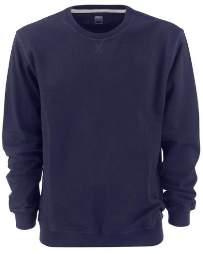 Fedeli Handgefertigter baumwoll-sweatshirt mit geripptem kragen - Blau