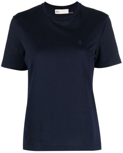 Tory Burch Camiseta azul con logo bordado de algodón