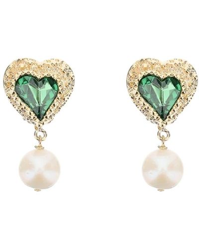 Safsafu Eden love clip ohrring mit swarovski kristall und perle - Grün